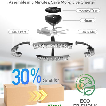 18" Low Profile Fandelier Ceiling Fan with Light & Remote, Flush Mount, 3 - CCT Dimmable, Modern LED Enclosed Fan - 6
