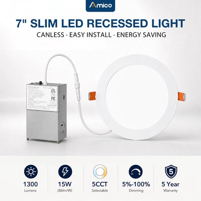 7 Inch Recessed LED Lighting, Slim Design, Selectable CCT, 1300 Lumens-1
