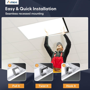 2x4 LED Panel Light, 30W/40W/50W, 6250LM, Selectable Wattage & 3CCT, 0 - 10V Dimmable, Drop Ceiling Light - 5
