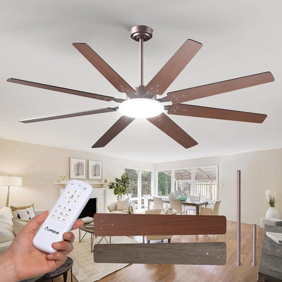 72" Large Ceiling Fan with Light & Remote, 3CCT Dimmable, Quiet – Modern Black, Indoor/Outdoor