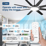 Amico 64" Ceiling Fan with Light & Remote – Dimmable, 6 - Speed Reversible DC Motor, Quiet Modern Black Fan for Living Room, Kitchen & Patio - 5