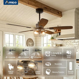 52 Inch Black Caged Ceiling Fan with Light, Remote Control 3CCT Dimmable Quiet Indoor Outdoor Fan - 8