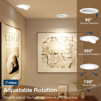 6 Inch Gimbal LED Recessed Lighting, 360° & 90° Adjustable Eyeball, Selectable CCT, 1200 Lumens - 5