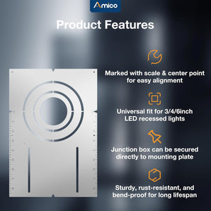 13 Inch New Construction Mounting Plate, Round Hole 3/4/6 Inch, Flat Galvanized Steel Rough - in Wafer Light Bracket, for LED Recessed Lighting Housing - 2