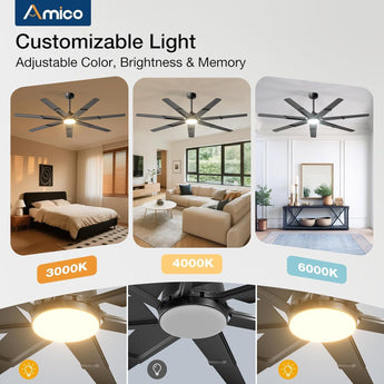 66 inch Ceiling Fans with Lights and Remote, 6 Speed Reversible DC Motor, 3CCT, Dimmable, Quiet, Timer Indoor/Outdoor - 8