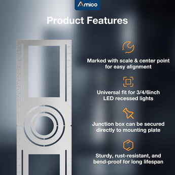 26 Inch New Construction Mounting Plate, Round Hole 3/4/6 Inch, Flat Galvanized Steel Rough - in Wafer Light Bracket, for LED Recessed Lighting Housing - 3