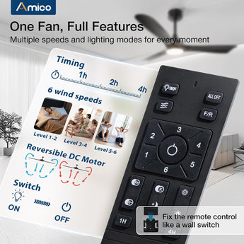 Amico 52" Modern Ceiling Fan with Light & Remote – Dimmable 3CCT, Quiet Black Fan for Living Room, Bedroom & Kitchen - 9