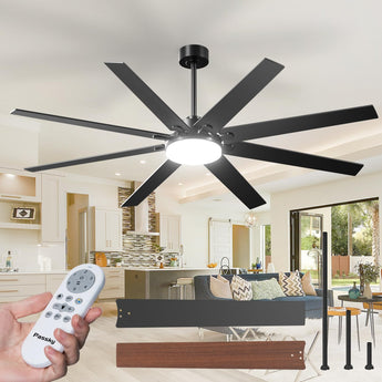 72" Large Ceiling Fan with Light & Remote, 3CCT Dimmable, Reversible, Quiet – Modern Nickel, Indoor/Outdoor - 10