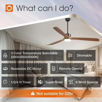 72 inch Ceiling Fans with Lights and Remote Control, Reversible, 3 Wood Blades, 6 Speeds, 3CCT Dimmable, Noiseless, Indoor/Outdoor Black Walnut Ceiling Fan - 8