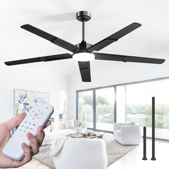 62 Inch Ceiling Fans with Lights and Remote, Indoor/Outdoor Ceiling Fan with 6 Speed, Reversible DC Motor, 3CCT, Dimmable, Noiseless modern Black /Walnut - 1