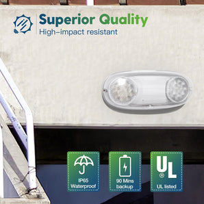Emergency Lights for Business, with Battery Backup, Hard Wired, UL 924 Certified, AC 120/277V, Two Head Adjustable LED Emergency Lighting, 260 Lumens
