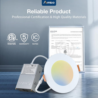 4 Inch Recessed LED Lighting, Slim Design, 5CCT, 800 Lumens - 7
