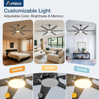 72 Inch Ceiling Fans with Lights and Remote, Black/Walnut Indoor/Outdoor Ceiling Fan with 6 Speed, Reversible DC Motor, 3CCT, Dimmable, Noiseless modern ceiling fan for Bedroom, Living Room, Patio - 3