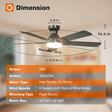 52" Low Profile Ceiling Fan with Light & Remote, Flush Mount, 3CCT Dimmable, Reversible, Quiet, Indoor/Outdoor - 8