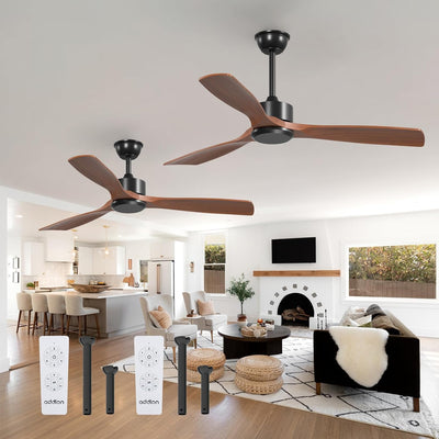 2 Pack 52 inch Ceiling Fan No Light, Black Ceiling Fans with Remote Control, Reversible, 3 Wood Blades, 6 Speeds, Noiseless,without Light for Indoor/Outdoor Use - 1