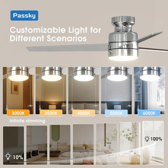 52" Low Profile Flush Mount Ceiling Fan with Light, Remote & Pull Chain, 5CCT Dimmable, Reversible, Quiet - 4