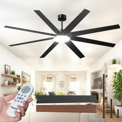 80" Modern Ceiling Fan with Light & Remote – Reversible, Dimmable 3CCT, Quiet Black Fan for Bedroom, Living Room, Patio & Outdoor - 1