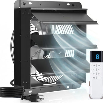 Amico-Shutter Exhaust Fan Wall Mounted with EC Motors and Remote Control, Timer, 8 Speeds, 850CFM, Low Noise, Easy to Install, Plug in Ventilation Fan for Garages, Shops, Greenhouse, Attic-1