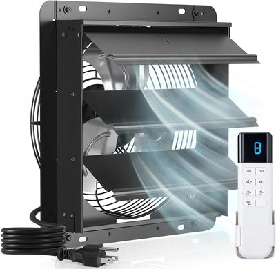 Amico-Shutter Exhaust Fan Wall Mounted with EC Motors and Remote Control, Timer, 8 Speeds, 850CFM, Low Noise, Easy to Install, Plug in Ventilation Fan for Garages, Shops, Greenhouse, Attic-1