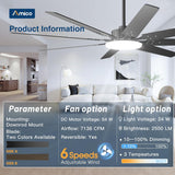 72" Large Ceiling Fan with Light & Remote, 3CCT Dimmable, Quiet – Modern Black, Indoor/Outdoor - 5
