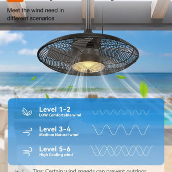 20" Outdoor Waterproof Gazebo Ceiling Fan, Remote & App Control, Reversible, Dimmable, Plug - In Hook Mount - 4