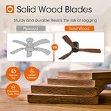 52 inch 2 Pack Ceiling Fans No Lights, Black Low Profile Ceiling Fan with Remote Control, Flush Mount, Reversible, 3 Wood Blades, 6 Speeds, Noiseless - 3