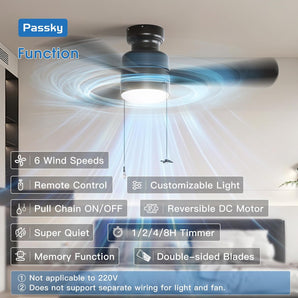 42" Low Profile Ceiling Fan with Light, Remote & Pull Chain, Flush Mount, 5CCT Dimmable, Reversible, Quiet