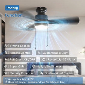 42" Low Profile Ceiling Fan with Light, Remote & Pull Chain, Flush Mount, 5CCT Dimmable, Reversible, Quiet - 2