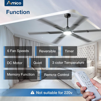 72 Inch Ceiling Fans with Lights and Remote, Black/Walnut Indoor/Outdoor Ceiling Fan with 6 Speed, Reversible DC Motor, 3CCT, Dimmable, Noiseless modern ceiling fan for Bedroom, Living Room, Patio - 5