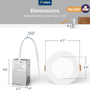 4 Inch Recessed LED Lighting, Slim Design, 5CCT, 800 Lumens - 6