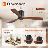 52 inch 2 Pack Ceiling Fans No Lights, Black Low Profile Ceiling Fan with Remote Control, Flush Mount, Reversible, 3 Wood Blades, 6 Speeds, Noiseless - 5