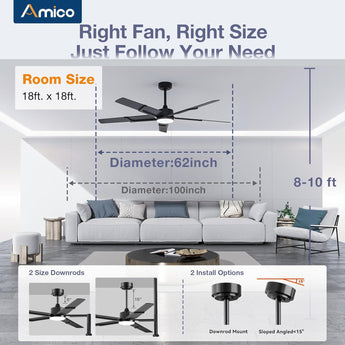 62 Inch Ceiling Fans with Lights and Remote, Indoor/Outdoor Ceiling Fan with 6 Speed, Reversible DC Motor, 3CCT, Dimmable, Noiseless modern Black /Walnut - 7