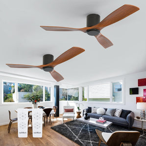 52 inch 2 Pack Ceiling Fans No Lights, Black Low Profile Ceiling Fan with Remote Control, Flush Mount, Reversible, 3 Wood Blades, 6 Speeds, Noiseless - 1