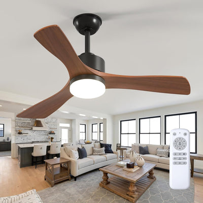 42" Ceiling Fan with Light & Remote, 3 Wood Blades, 6 Speeds, 3CCT Dimmable, Reversible, Quiet – Indoor/Outdoor Black Walnut