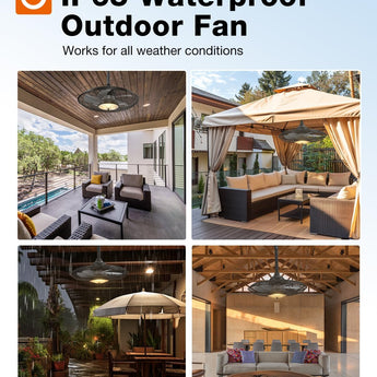 20" Outdoor Waterproof Gazebo Ceiling Fan, Remote & App Control, Reversible, Dimmable, Plug - In Hook Mount - 9