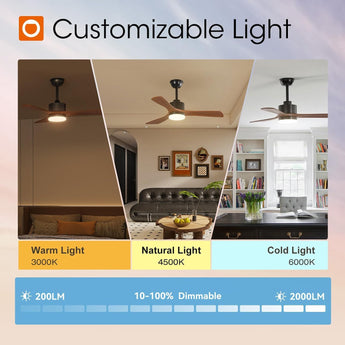42" Ceiling Fan with Light & Remote, 3 Wood Blades, 6 Speeds, 3CCT Dimmable, Reversible, Quiet – Indoor/Outdoor Black Walnut - 7