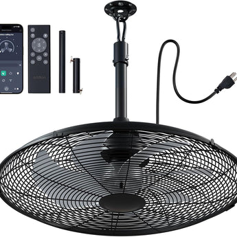 Outdoor Ceiling Fan with Light for Patios, 24 inch Black Waterproof Gazebo Fan with Remote&APP Control, Reversible, Dimmable, Plug in Hook Mount Portable Fan for Garage Pergola Porch Canopy Visit the addlon Sto - 6