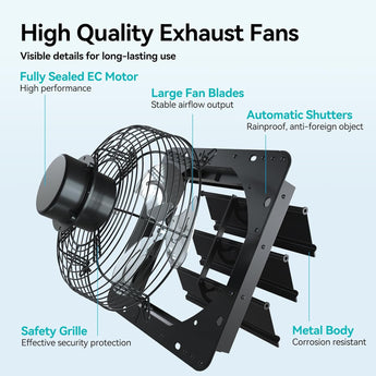 Amico-Shutter Exhaust Fan Wall Mounted with EC Motors and Remote Control, Timer, 8 Speeds, 850CFM, Low Noise, Easy to Install, Plug in Ventilation Fan for Garages, Shops, Greenhouse, Attic-5