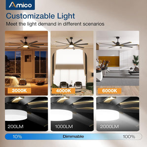 Amico 84 Inch Ceiling Fan with Light, Industrial Large Ceiling Fan with Quiet DC Motor, 8 Aluminum Reversible Blades, 6 - Speed Remote Control, Indoor/Outdoor Ceiling Fans for Porch/Garage/Shop, Black Visit the Amico Store - 2