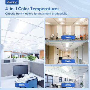 2x2 LED Troffer Panel Light, 4CCT, 20–40W Adjustable, 5200 Lumens, 0–10V Dimmable Flat Panel for Drop Ceiling, ETL & DLC
