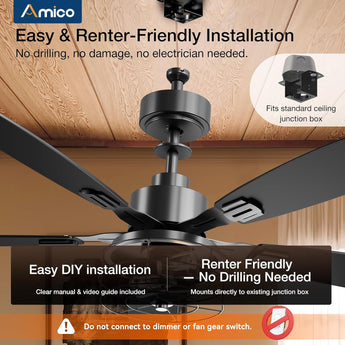 52 Inch Black Caged Ceiling Fan with Light, Remote Control 3CCT Dimmable Quiet Indoor Outdoor Fan - 2