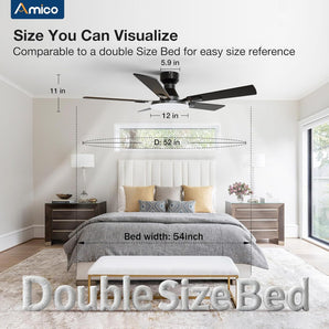 Amico 52'' Smart RGB Ceiling Fan with Light, Flush Mount, Reversible DC Motor, 3CCT Dimmable Light, 6 Speeds, Remote/APP/Alexa Control, Noiseless for Bedroom Living Room, Black - 2