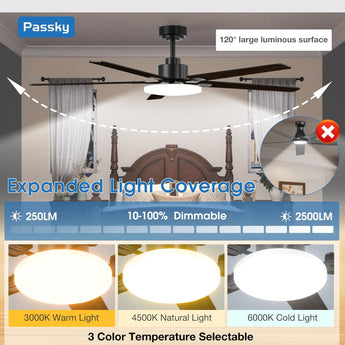60" Sleek Ceiling Fan with Light, 3CCT Dimmable, Remote, Reversible, Quiet – Bedroom & Living Room - 5