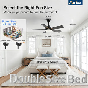 Ceiling Fans with Lights, 42 inch Ceiling Fan with Light and Remote Control, Reversible, 3CCT, Dimmable, Noiseless, Small Ceiling Fan for Bedroom, Farmhouse, Indoor/Outdoor Use - 2