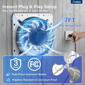 Amico Shutter Exhaust Fan with Remote, 9-Speed Energy Efficient & Quiet 13W DC Motor 1000 CFM Wall Mount Ventilation Fan for Garage,Greenhouse,Attic & Chicken Coop,Plug & Play,8-Hour Timer,FCC-2
