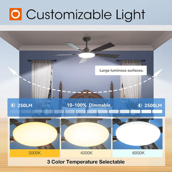 52" Black Ceiling Fan with Light & Remote, 3CCT Dimmable, Reversible, Quiet – Indoor/Outdoor - 6
