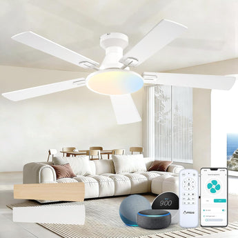 52" Flush Mount Smart Ceiling Fan with Light, Amico Reversible DC Motor, 3CCT Dimmable, 6 Speeds, Remote/APP/Alexa Control, Noiseless Black - 10