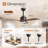 42" Ceiling Fan with Light & Remote, 3 Wood Blades, 6 Speeds, 3CCT Dimmable, Reversible, Quiet – Indoor/Outdoor Black Walnut - 3