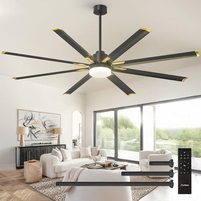 Amico 84 Inch Ceiling Fan with Light, Industrial Large Ceiling Fan with Quiet DC Motor, 8 Aluminum Reversible Blades, 6 - Speed Remote Control, Indoor/Outdoor Ceiling Fans for Porch/Garage/Shop, Black Visit the Amico Store - 1