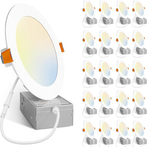 20 - Pack 6 Inch Canless LED Recessed Lights, Ultra - Thin 5CCT 2700K–6000K, 1200LM Dimmable, Junction Box, ETL - 1